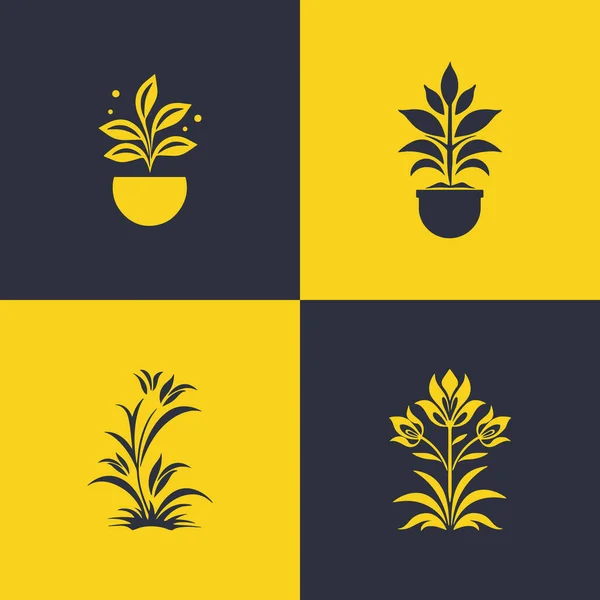 Vier Arten Von Blumenpflanzen Logo Symbole Gesetzt — Stockvektor