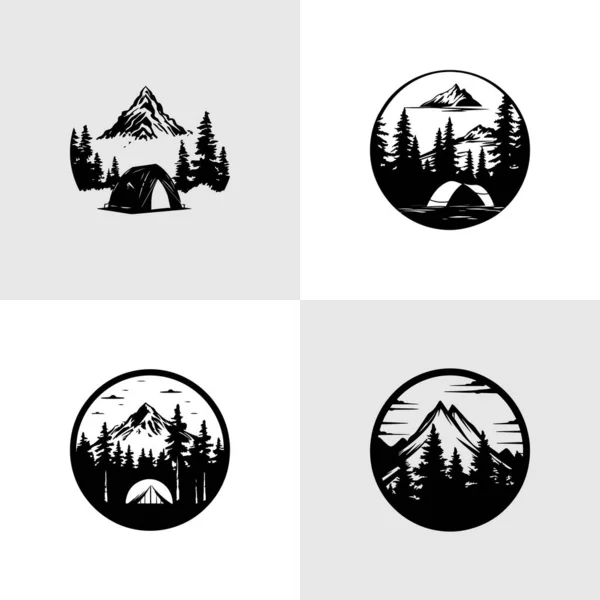 Berg Minimal Logotyp Uppsättning Berg Logotyp Ikoner — Stock vektor