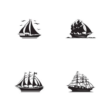 Yat veya Gemi logosu Simgeleri siluet vektörünü ayarlayın