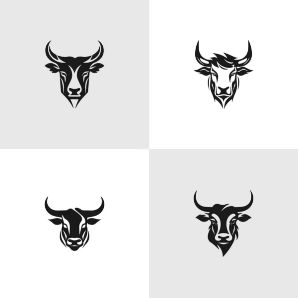Kolekcja Maskotki Głowy Byka Zestaw Logo Ilustracja Wektora — Wektor stockowy