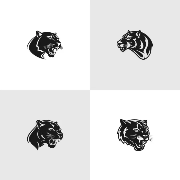 黒いパンサーのイラストのロゴデザイン Tシャツ エンブレム バッジ デザインのセット — ストックベクタ