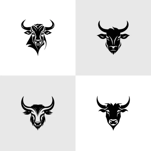 Bull Logo Set Vector Icons Design Illustration — Stock Vector