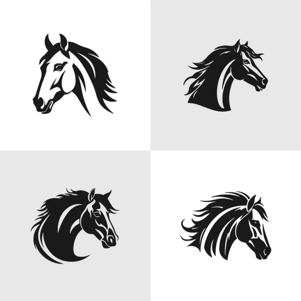 Ensemble Modèles Logo Graphique Tête Cheval Illustration Vectorielle Sur Fond — Image vectorielle