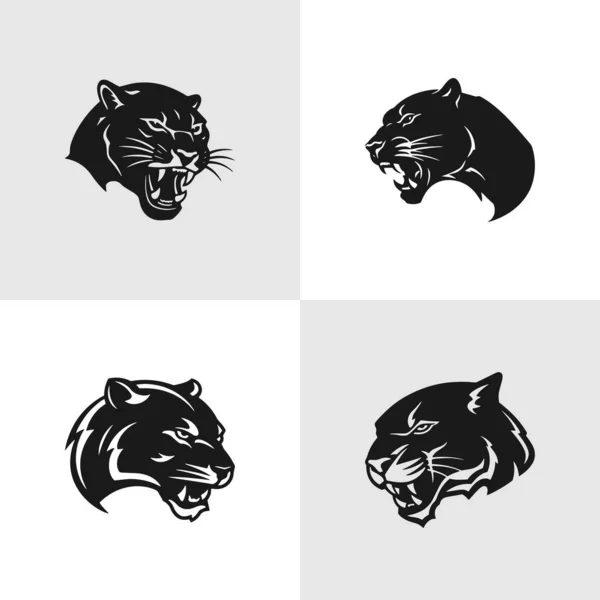 Tygrys Linia Ikona Zestaw Czarny Pantera Wektor Linii Logo Ilustracja — Wektor stockowy