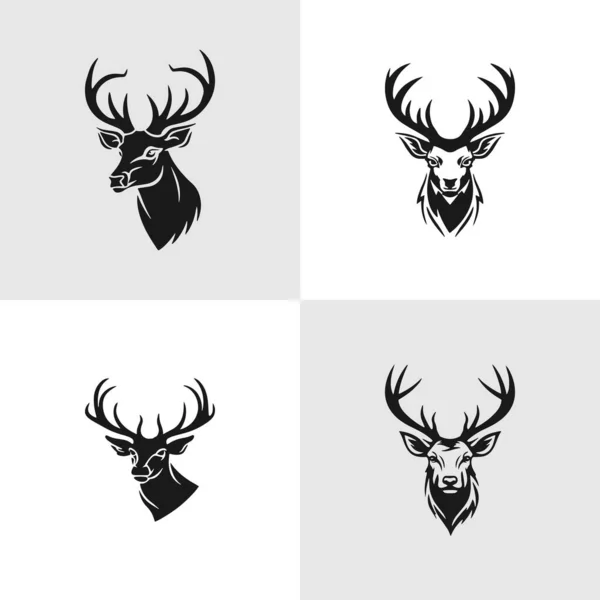 Deer Head Antlers Set Four Pieces — Stock Vector