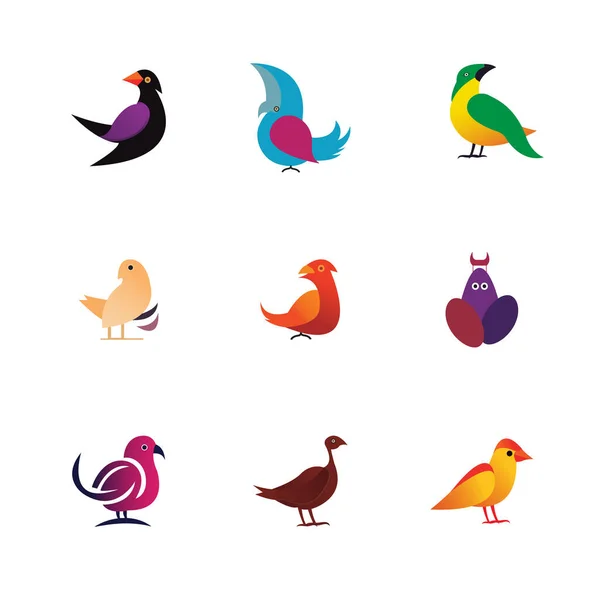 Pássaro Logotipo Mínimo Conjunto Ícone Vetor Modelo —  Vetores de Stock