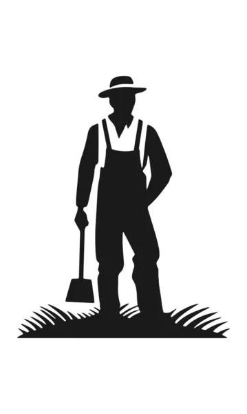 Agricultor Trabalhando Campo Vetor Logo Ilustração Personagem Design — Vetor de Stock