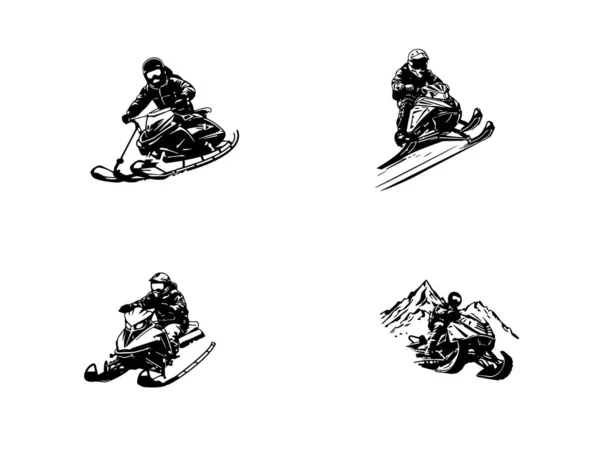 Sylwetki Osób Jeżdżących Skuterze Śnieżnym Ikony Wektorów Logo Skuterów Śnieżnych — Wektor stockowy