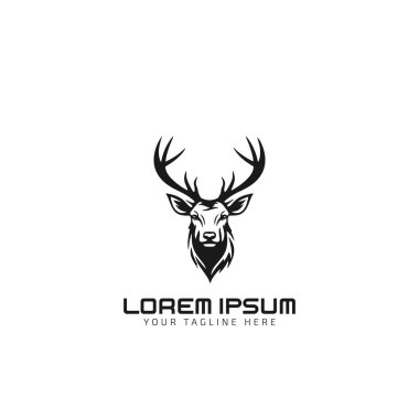 boynuzları ile geyik yüzü minimal logo siluet vektör simgesi