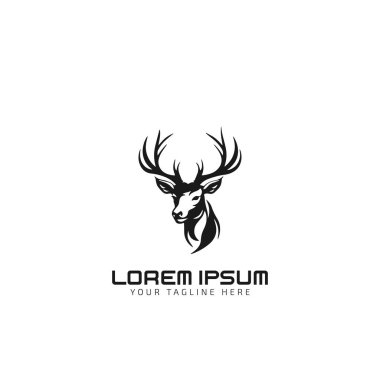 boynuzlu geyik logo siluet vektör simgesi