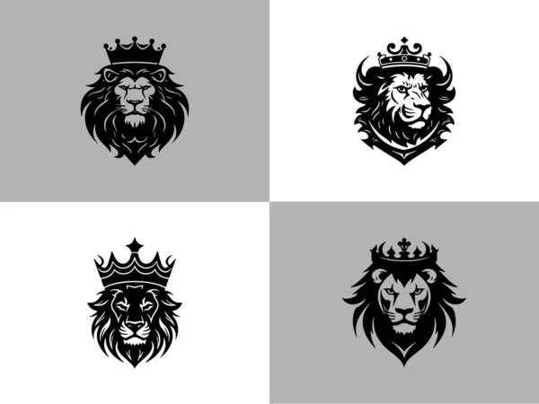 Aggressive Und Minimale Löwensymbole Setzen Löwenlogos Vektoren Vorlagendesign — Stockvektor