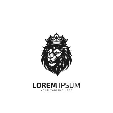 Aslan en küçük logosu ve taç ile aslan silueti vektör simgesi