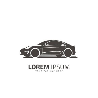 Otomotiv spor araba yarış logosu tasarımı siyah siluet beyaz arka planda izole edildi..