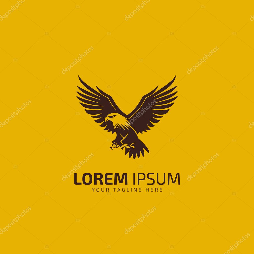 Eagle flying Logo Vector bird design template silhouette isolated on yellow background.