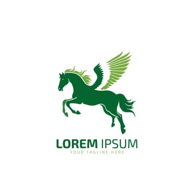 Uçan at logosu, uçan at simgesi, vektör illüstrasyonu beyaz arka planda renkli yeşil at.
