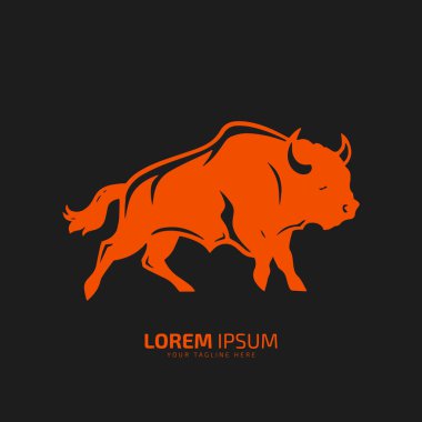 Boğa logosu silueti bizon, öküz logosu sembolü boğa vektörü illüstrasyon bizon logosu izole edilmiş turuncu boğa logosu