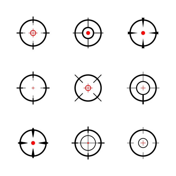 Icône Cible Objectif Définir Des Icônes Noir Rouge Couleur Croix — Image vectorielle