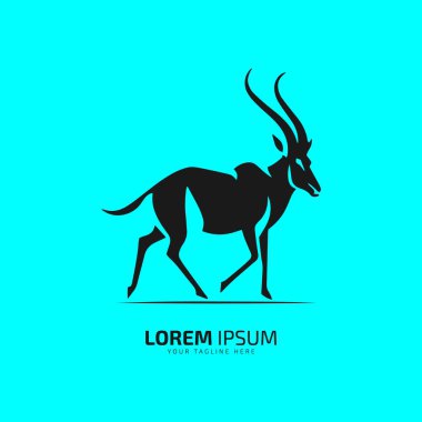 antilop logo ikonu vektör silueti ve uzun boynuzlu antilop Gökyüzü mavisi arka planda durun.