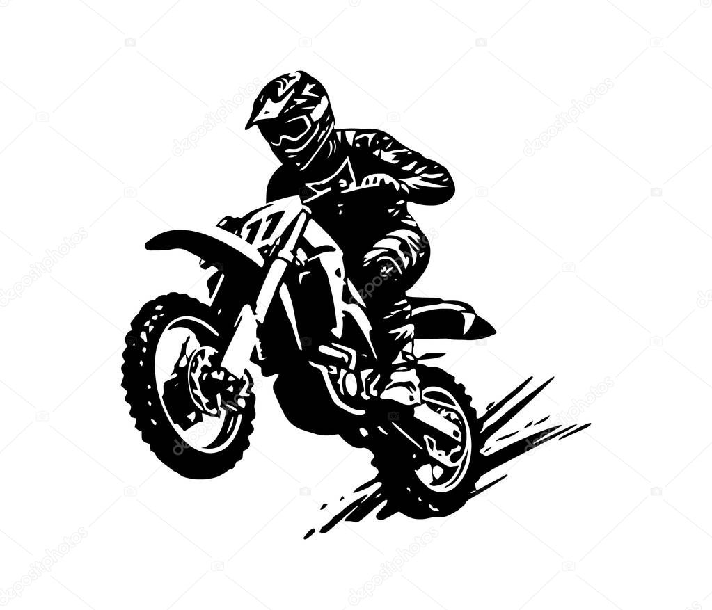 Vector of black and white jumping racer riding the motocross logo icon silhouette