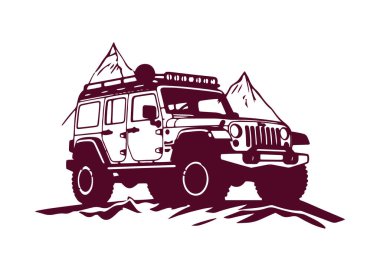 Jeep ikon araba vektör siluetinin minimal ve soyut logosu izole edilmiş koyu pembe jeep tasarımı