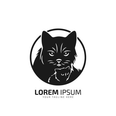 Kedi ikonu kedi vektör siluetinin asgari ve soyut logosu daire içinde izole edilmiş tasarım