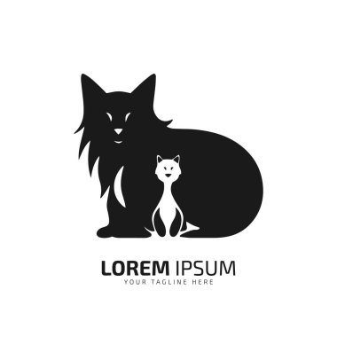 Çocuk vektör silueti izole tasarımı ile kedi simgesinin minimal ve soyut logosu