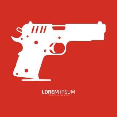Silah vektörü tabanca ikonu siluetinin minimum ve soyut logosu kırmızı arkaplanda izole edilmiş şablon tasarımı