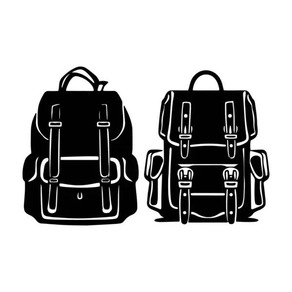 バッグの最小および抽象的なロゴ ベクトル バッグのアイコン スクール バッグのシルエットの隔離されたテンプレートの設計2袋 — ストックベクタ