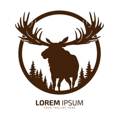 Geyik vektörü ikon kürk siluetinin minimal ve soyut logosu izole edilmiş uzun boynuzlu şablon tasarımı