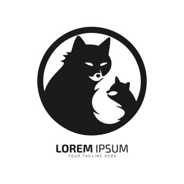 En küçük ve soyut kedi logosu kedi yavrusu ikonu köpek silueti vektörü dairesel olarak izole edilmiş tasarım
