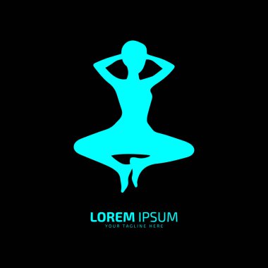 Minimalist Style Logo Tasarımı 'nda Lady Silhouette Yoga egzersiz logosu silueti vektörü izole tasarımı