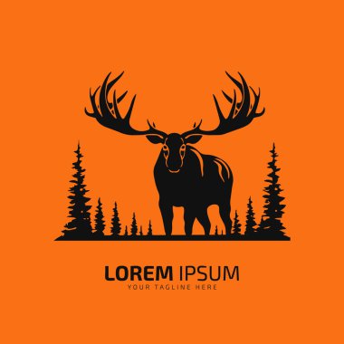 Moose logosu kürk ikonu geyik silueti vektörü çam ağacı ile izole edilmiş tasarım