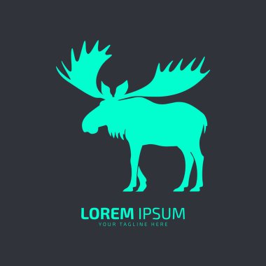 Moose logosu kürk ikonu geyik silueti vektörü izole tasarım açık mavi logo