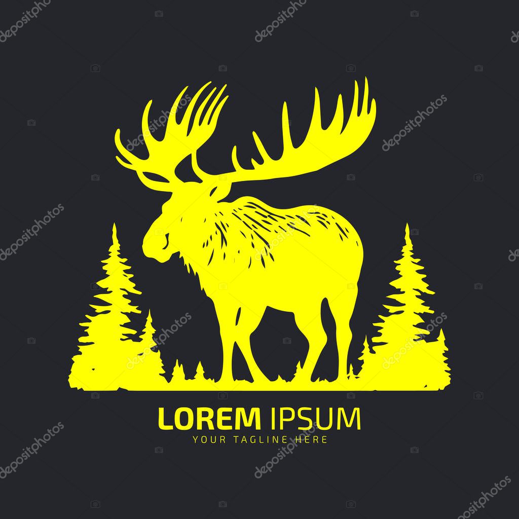 Moose logo fur icon deer silhouette vector isolated design yellow moose