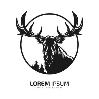 Moose baş logosu kürk ikonu geyik silueti vektörü dairesel olarak izole edilmiş tasarım