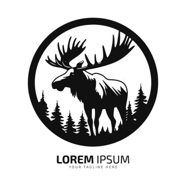 Moose logosu kürk ikonu geyik silueti vektörü daire içinde izole edilmiş tasarım