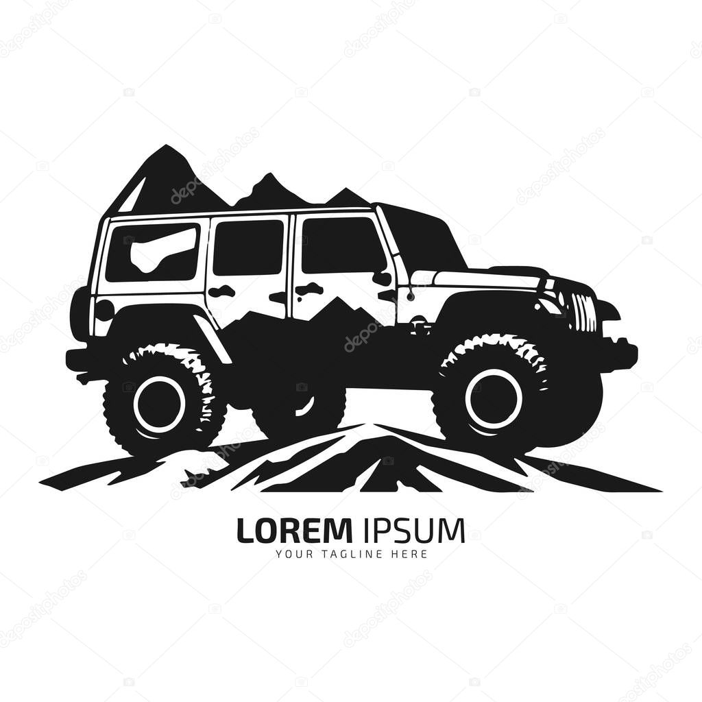 Minimal and abstract logo of jeep icon off road vector car silhouette isolated