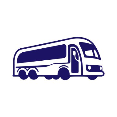 Otobüs ikonu okul servisi vektörü logosu izole edilmiş ulaşım yolu silueti tasarımı mavi otobüs