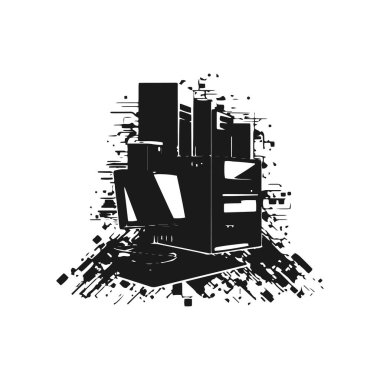 Bilgisayar simgesi vektör silueti logosu izole edilmiş tasarım masaüstü çalışma konsepti