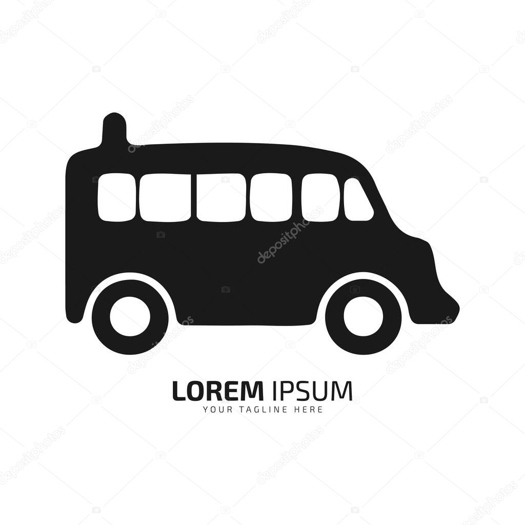 A logo of bus icon abstract public van vector silhouette on white background