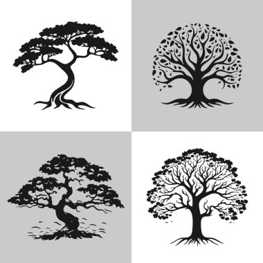 Ağaçların simgesi izole vektör siluet tasarımı ayarlandı