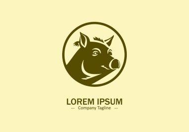 Beyaz sarı arkaplanda bir domuz simgesi silueti tasarımı