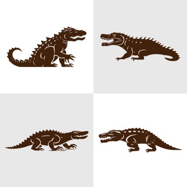 Soyut timsah silueti logo simgeleri seti, şirketiniz için beyaz bir arkaplan, timsah logosu tasarımı fikirleri.