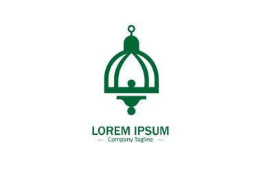 İslami fener amblemi çizimi, ramazan lambası logo vektör simgesi yeşil siluet