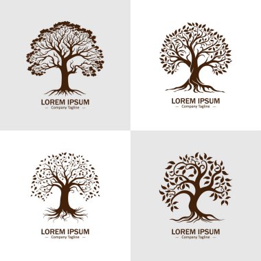 Ağaç siluetleri. Logo, amblem, desen, tipografi vs. için uygun. Beyaz arka planda izole edilmiş. Vektör illüstrasyonu