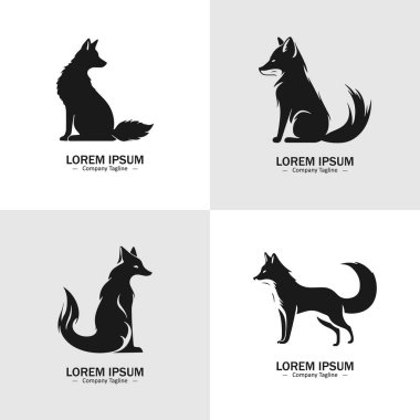 Kurt, tilki ya da köpek silueti seti. Logo, amblem, desen, tipografi vs. için uygun. Beyaz arka planda izole edilmiş. Vektör illüstrasyonu