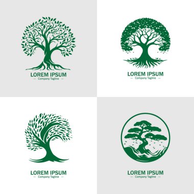 Soyut Ağaç siluet logo simgeleri seti, şirketiniz için beyaz bir arka plan, Oak bitki logo tasarımı fikirleri.