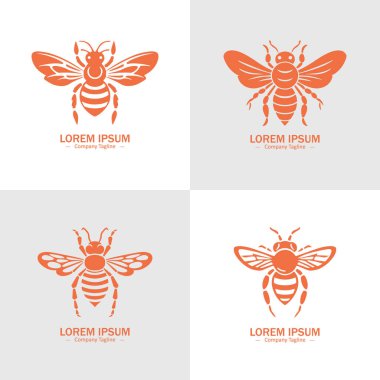 Bir çift bal arısı silueti. Logo, amblem, desen, tipografi vs. için uygun. Beyaz arka planda izole edilmiş. Vektör illüstrasyonu