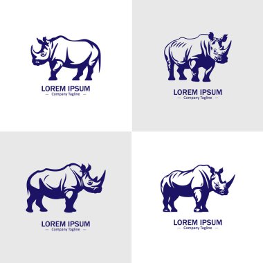 Gergedan siluetleri. Logo, amblem, desen, tipografi vs. için uygun. Beyaz arka planda izole edilmiş. Vektör illüstrasyonu