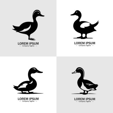 Ördek siluetleri. Logo, amblem, desen, tipografi vs. için uygun. Beyaz arka planda izole edilmiş. Vektör illüstrasyonu